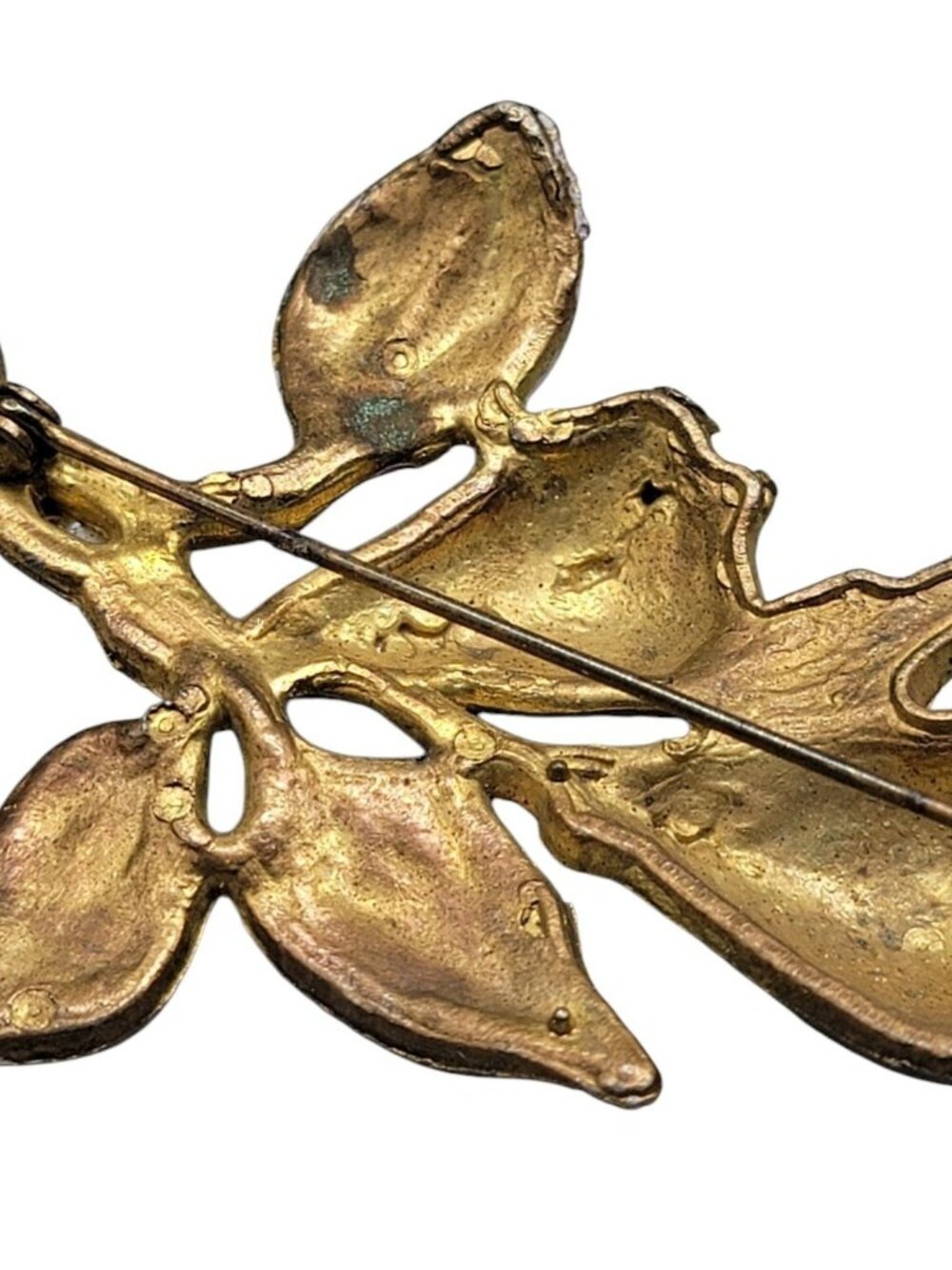 Vintage Period Pear Branch Rhinestone Brooch Pin Pink Gold Tone Dujay Copy - Picture 7 of 15